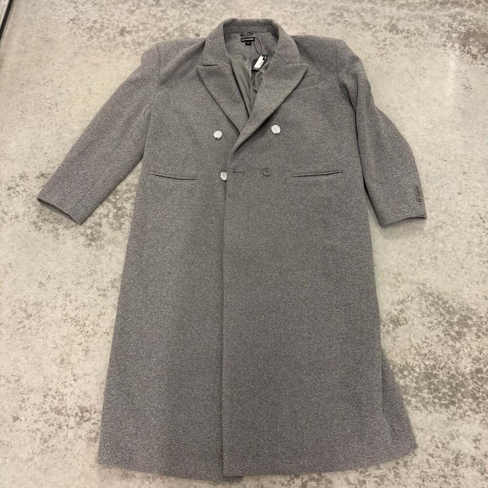 PRETTYLITTLETHING Grey Structured Extreme Oversized Double Breasted Coat Size L
